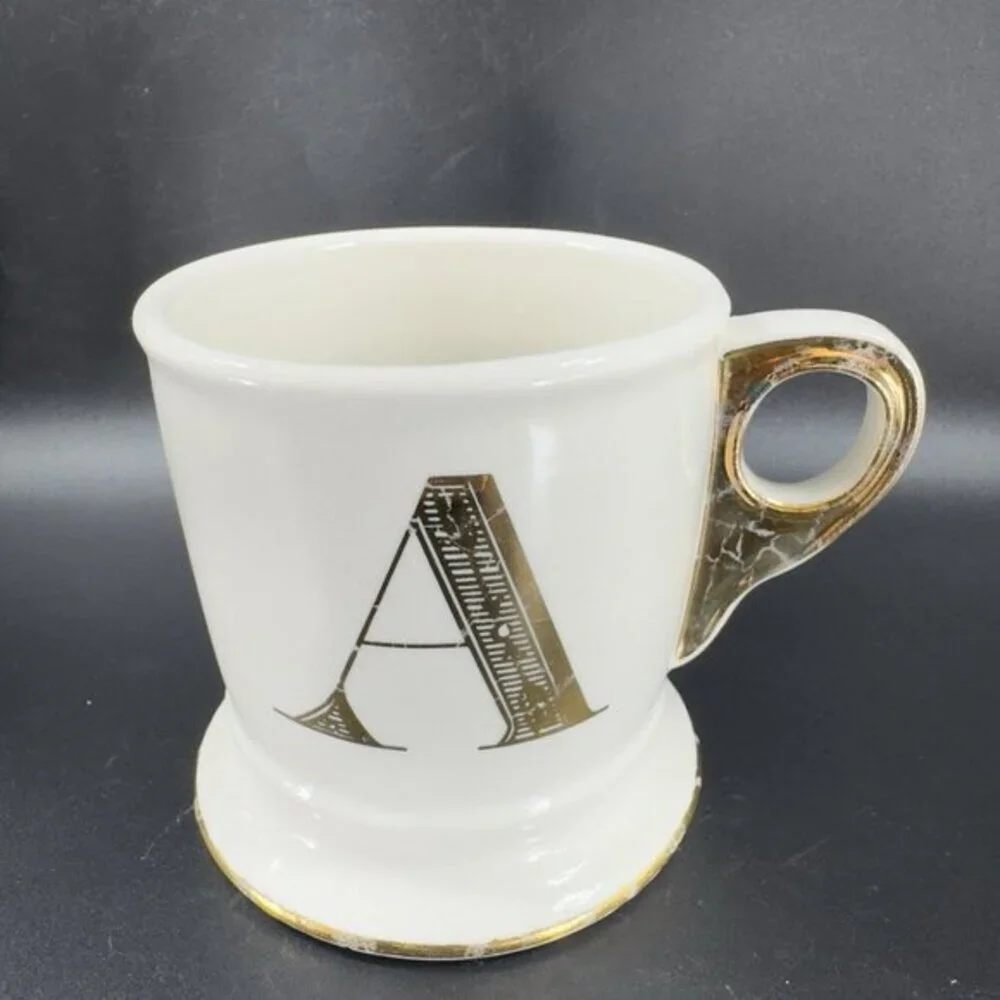 Anthropologie Letter A Initial Gold‎ Monogram White Coffee Mug Cup Ceramic Mug